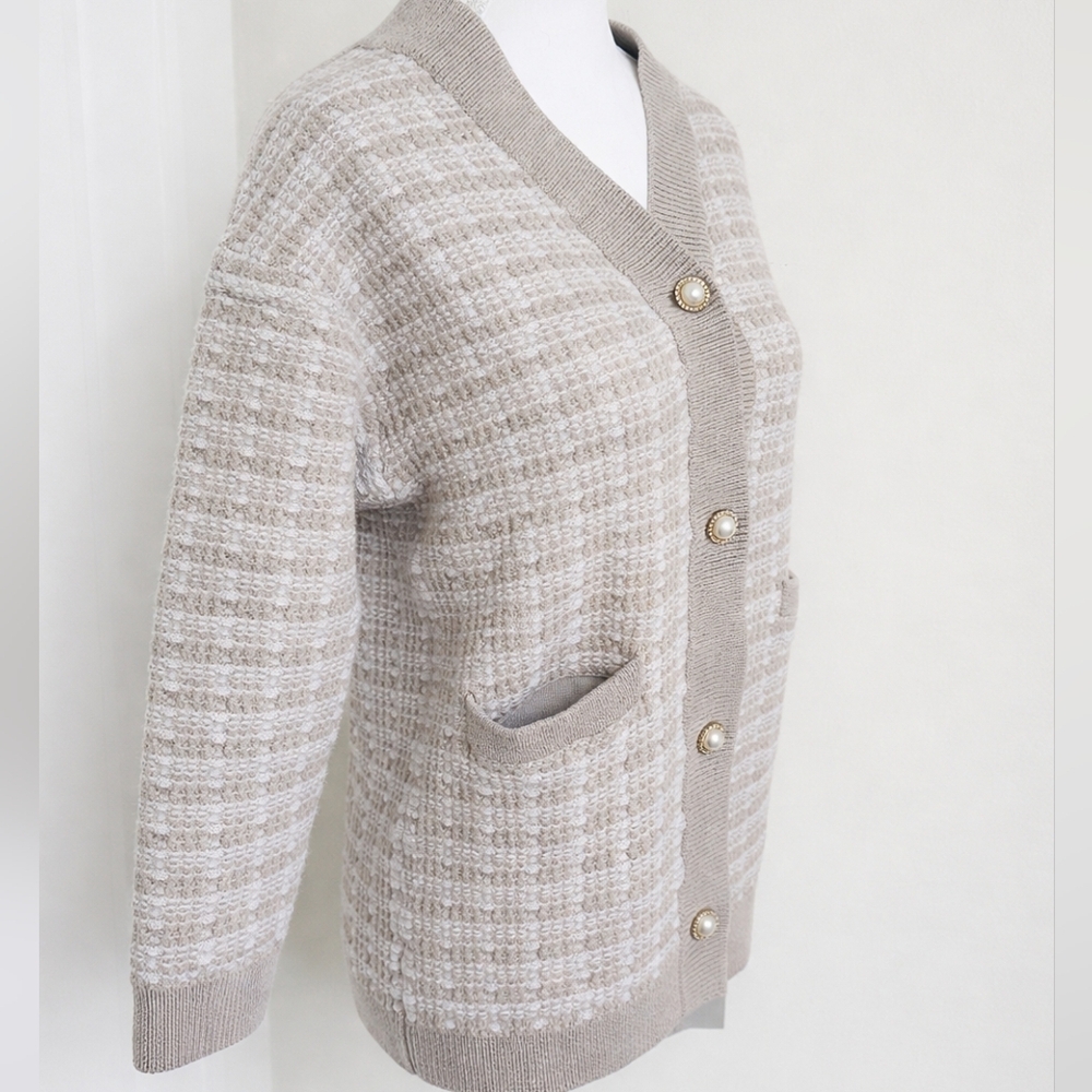 BABATON Lacer Cardigan 100% Merino Wool Grey White Tweed Knit Size S - Picture 4 of 11